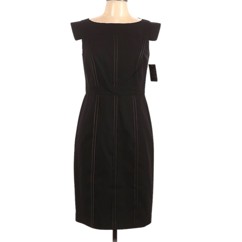 Vince Camuto Black Sheath Dress, Cap Sleeves & Exposed Princess Seams, LBD, NWT